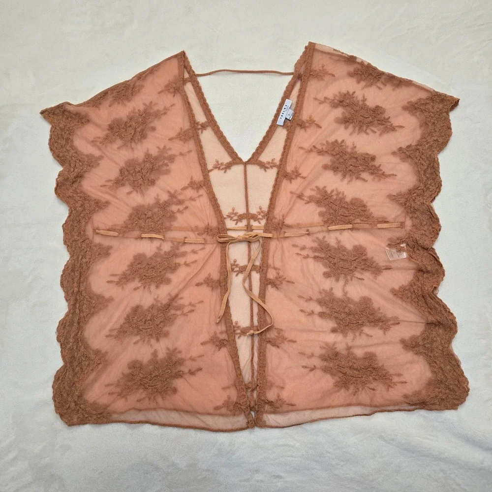 Favlux Floral Lace Kimono Cover Up Terracotta Orange Size L Festival Boho Fairy